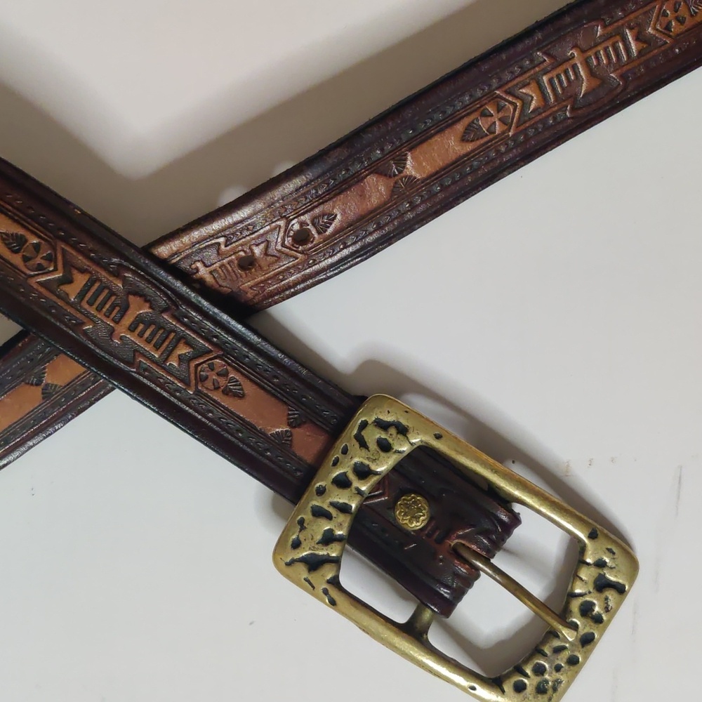 McPherson Leather Co Leather Belt with Solid Brass Buckle Size Medium